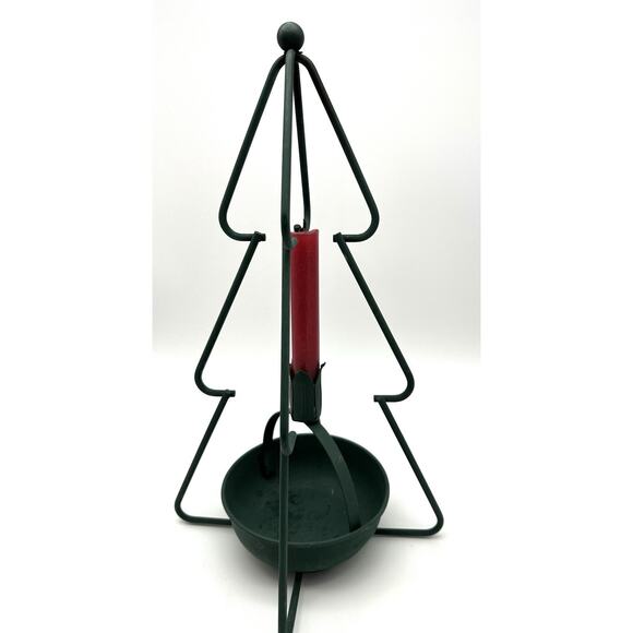 Vintage Christmas Tree Taper Candle Holder Green Metal - Picture 1 of 11